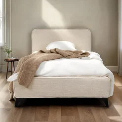 Idimex Lit simple LEVERDA 90 x 190 cm, revêtement en tissu - Blanc* Lit Simple