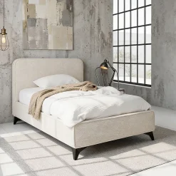 Idimex Lit simple LEVERDA 90 x 190 cm, revêtement en tissu - Blanc* Lit Simple