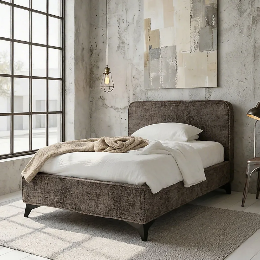 Lit simple LEVERDA 90 x 190 cm, revêtement en tissu - Gris>Idimex Clearance