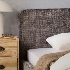 Lit simple LEVERDA 90 x 190 cm, revêtement en tissu - Gris><noscript><img width=