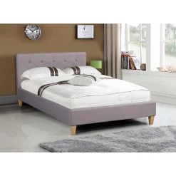 Lit simple LILLE, 120 x 190 cm, capitonné avec sommier, revêtement en tissu gris>Idimex Clearance