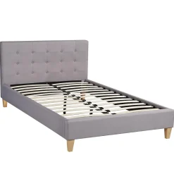 Lit simple LILLE, 120 x 190 cm, capitonné avec sommier, revêtement en tissu gris><noscript><img width=