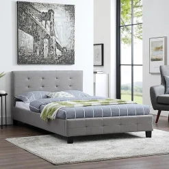 Idimex Lit simple MARLON, 120 x 190 cm, capitonné avec sommier, revêtement en tissu gris* Lit Simple