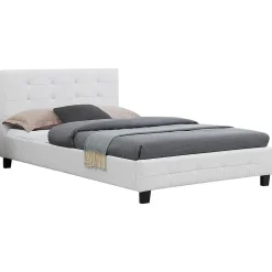Lit simple MARLON, 120 x 190 cm, capitonné avec sommier, revêtement synthétique blanc>Idimex Online