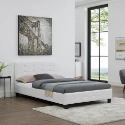 Lit simple MARLON, 120 x 190 cm, capitonné avec sommier, revêtement synthétique blanc>Idimex Online