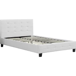 Lit simple MARLON, 120 x 190 cm, capitonné avec sommier, revêtement synthétique blanc><noscript><img width=