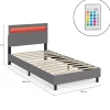 IDMarket Lit simple NEO avec tête de lit LED intégrées et sommier 90 x 190 cm PVC gris* Lit Avec Rangement