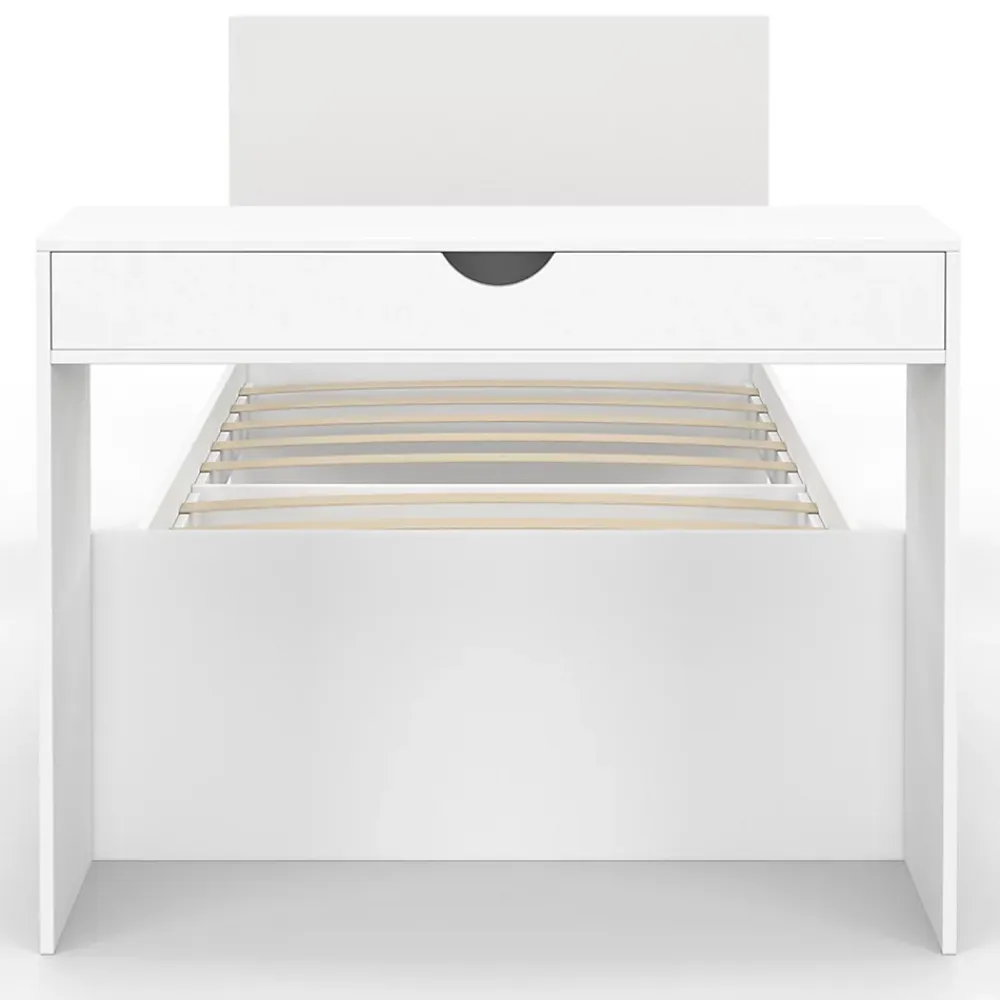 IDMarket Lit simple OMAHA 90 x 190 cm avec sommier, tête de lit, bureau et rangements blanc* Lit Avec Rangement