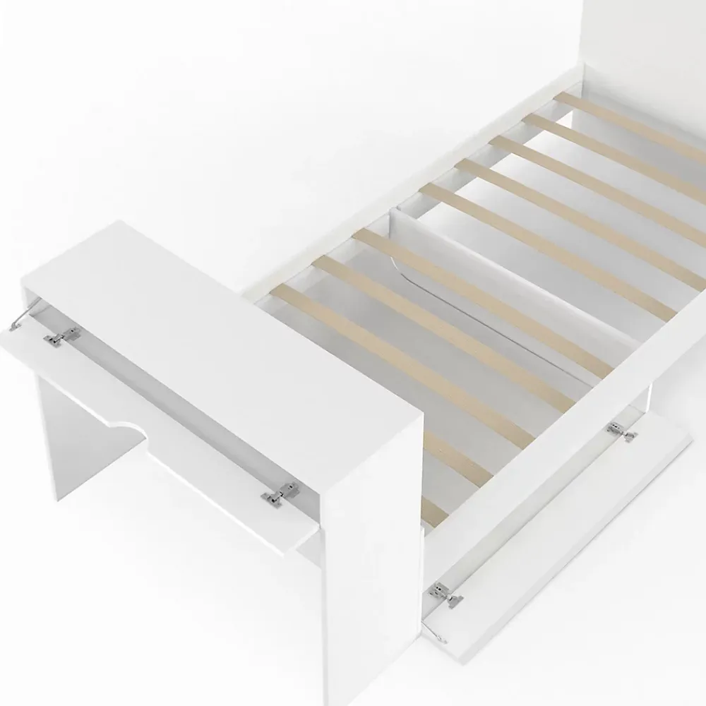 IDMarket Lit simple OMAHA 90 x 190 cm avec sommier, tête de lit, bureau et rangements blanc* Lit Avec Rangement