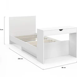 IDMarket Lit simple OMAHA 90 x 190 cm avec sommier, tête de lit, bureau et rangements blanc* Lit Avec Rangement