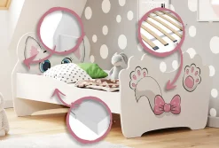 Lit simple Pink Cat 140x70 avec matelas><noscript><img width=