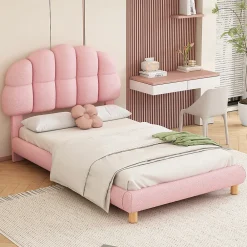 Lit Simple pour enfant 90 x 200 cm - Lit enfant Capitonné - Non-Tissé - Sans Matelas - Rose><noscript><img width=