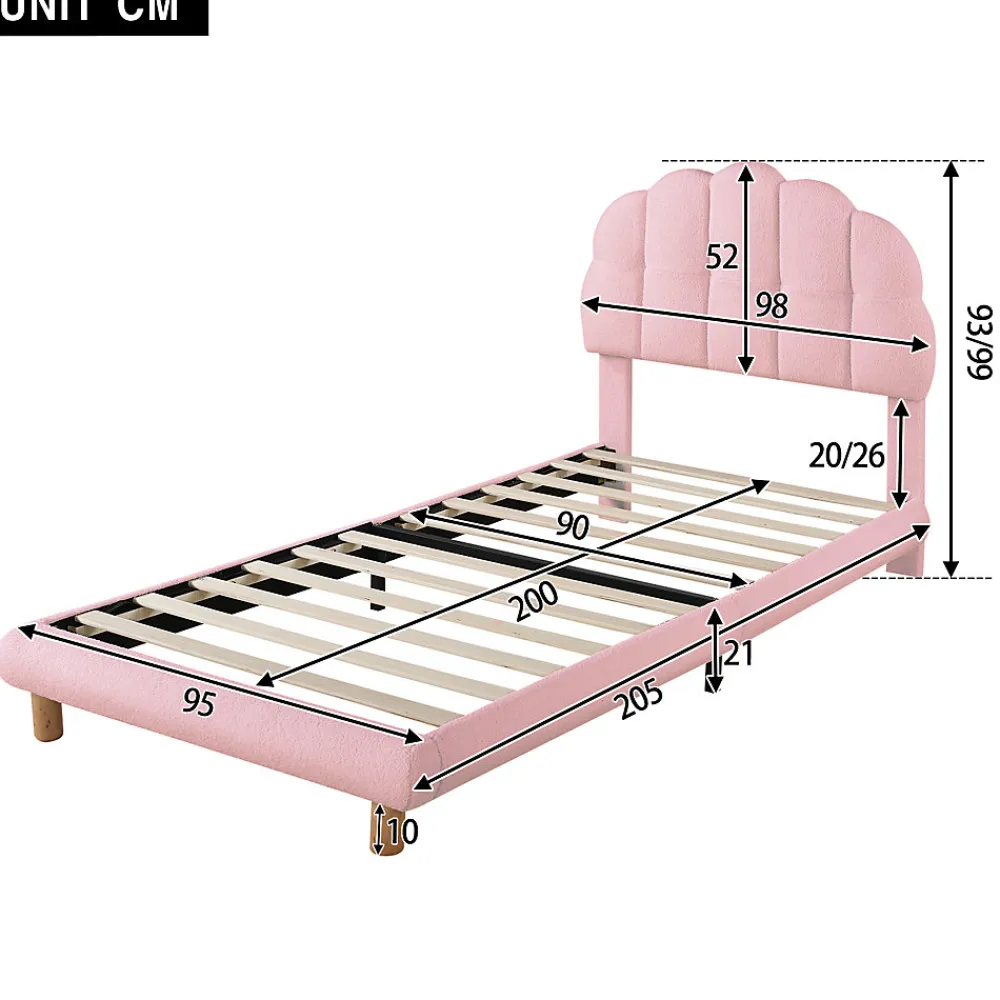 Lit Simple pour enfant 90 x 200 cm - Lit enfant Capitonné - Non-Tissé - Sans Matelas - Rose>Okwish New