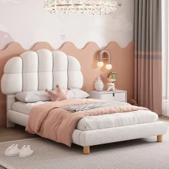 Okwish Lit Simple pour enfant 90 x 200 cm - Lit enfant Capitonné - Non-Tissé - Sans Matelas - Blanc* Lit Avec Rangement