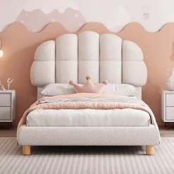 Okwish Lit Simple pour enfant 90 x 200 cm - Lit enfant Capitonné - Non-Tissé - Sans Matelas - Blanc* Lit Avec Rangement
