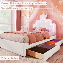 Okwish Lit Simple pour enfant 90 x 200 cm - Lit avec 2 Rangements - PU + MDF - Sans Matelas - Blanc* Lit Avec Rangement