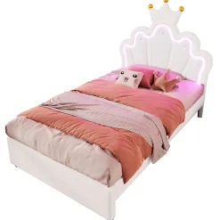 Okwish Lit Simple pour enfant 90 x 200 cm - Lit avec 2 Rangements - PU + MDF - Sans Matelas - Blanc* Lit Avec Rangement