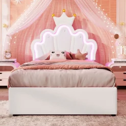 Okwish Lit Simple pour enfant 90 x 200 cm - Lit avec 2 Rangements - PU + MDF - Sans Matelas - Blanc* Lit Avec Rangement