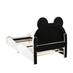 Okwish Lit simple pour enfant 90x200 cm - Lit capitonné en forme d'ours - Velours + Métal + MDF - Sans matelas - Blanc*Enfant Lit Enfant
