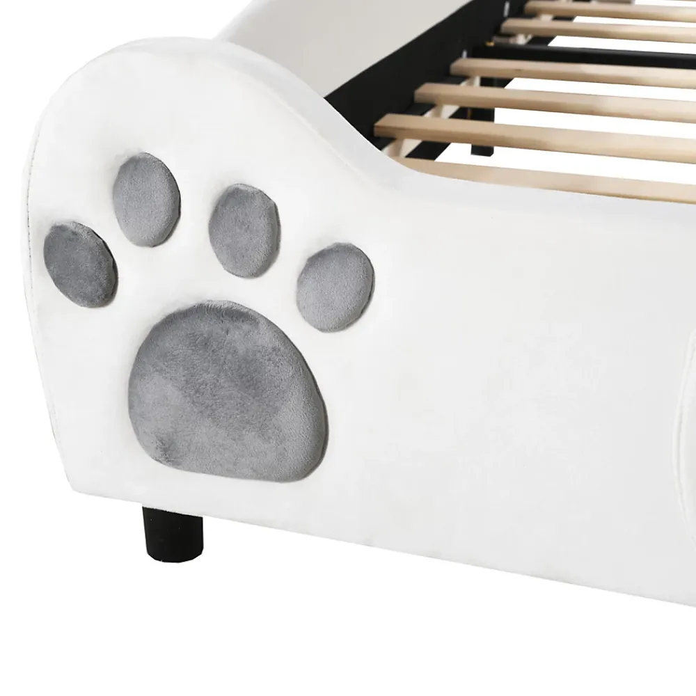Okwish Lit simple pour enfant 90x200 cm - Lit capitonné en forme d'ours - Velours + Métal + MDF - Sans matelas - Blanc*Enfant Lit Enfant