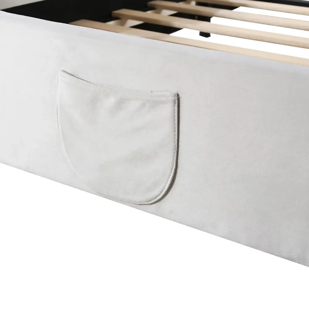 Okwish Lit simple pour enfant 90x200 cm - Lit capitonné en forme d'ours - Velours + Métal + MDF - Sans matelas - Blanc*Enfant Lit Enfant