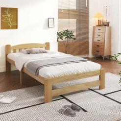 Lit simple pour enfant 90x200 cm - Lit classique avec tête de lit et sommier à lattes - Pin - Sans matelas - Naturel>Okwish Outlet