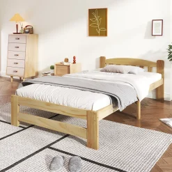 Lit simple pour enfant 90x200 cm - Lit classique avec tête de lit et sommier à lattes - Pin - Sans matelas - Naturel>Okwish Outlet