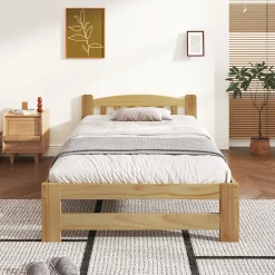 Lit simple pour enfant 90x200 cm - Lit classique avec tête de lit et sommier à lattes - Pin - Sans matelas - Naturel><noscript><img width=