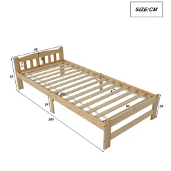 Lit simple pour enfant 90x200 cm - Lit classique avec tête de lit et sommier à lattes - Pin - Sans matelas - Naturel><noscript><img width=