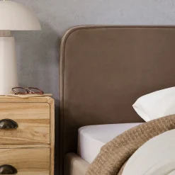 Lit simple RAVELLO 90 x 190 cm, revêtement en tissu - Grège><noscript><img width=