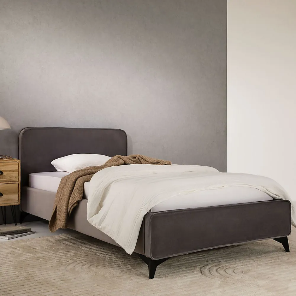 Lit simple RAVELLO 90 x 190 cm, revêtement en tissu - Gris>Idimex Outlet