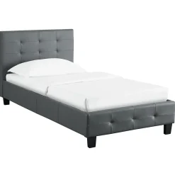 Lit simple REVE, 90 x 190 cm, capitonné avec sommier, revêtement synthétique gris>Idimex Online