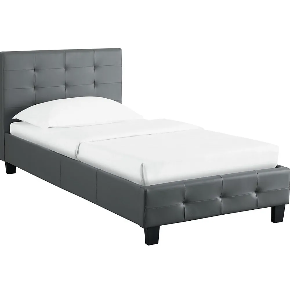 Lit simple REVE, 90 x 190 cm, capitonné avec sommier, revêtement synthétique gris>Idimex Online