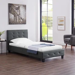 Lit simple REVE, 90 x 190 cm, capitonné avec sommier, revêtement synthétique gris>Idimex Online