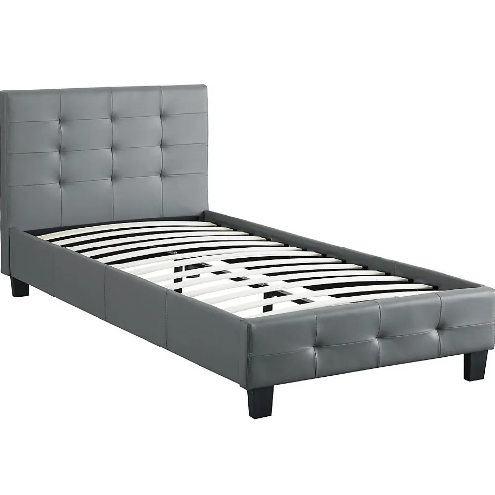 Lit simple REVE, 90 x 190 cm, capitonné avec sommier, revêtement synthétique gris>Idimex Online