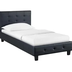 Lit simple REVE, 90 x 190 cm, capitonné avec sommier, revêtement synthétique noir>Idimex Discount