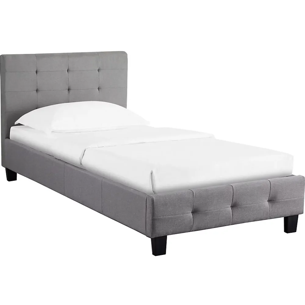 Idimex Lit simple REVE, 90 x 190 cm, capitonné avec sommier, revêtement en tissu gris* Lit Simple