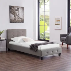 Idimex Lit simple REVE, 90 x 190 cm, capitonné avec sommier, revêtement en tissu gris* Lit Simple