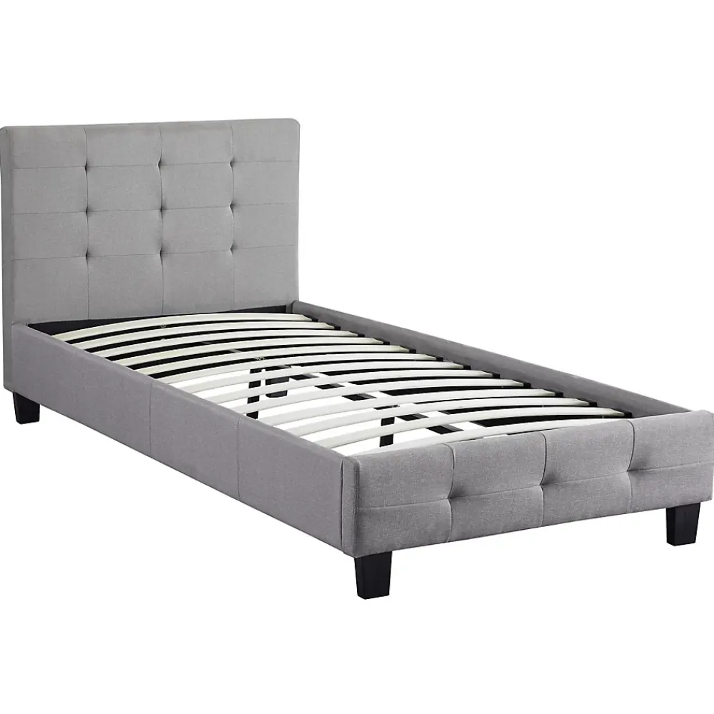 Idimex Lit simple REVE, 90 x 190 cm, capitonné avec sommier, revêtement en tissu gris* Lit Simple
