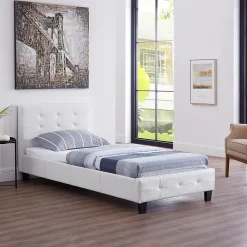 Idimex Lit simple REVE, 90 x 190 cm, capitonné avec sommier, revêtement synthétique blanc* Lit Simple