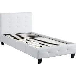 Idimex Lit simple REVE, 90 x 190 cm, capitonné avec sommier, revêtement synthétique blanc* Lit Simple