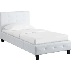 Idimex Lit simple REVE, 90 x 190 cm, capitonné avec sommier, revêtement synthétique blanc* Lit Simple