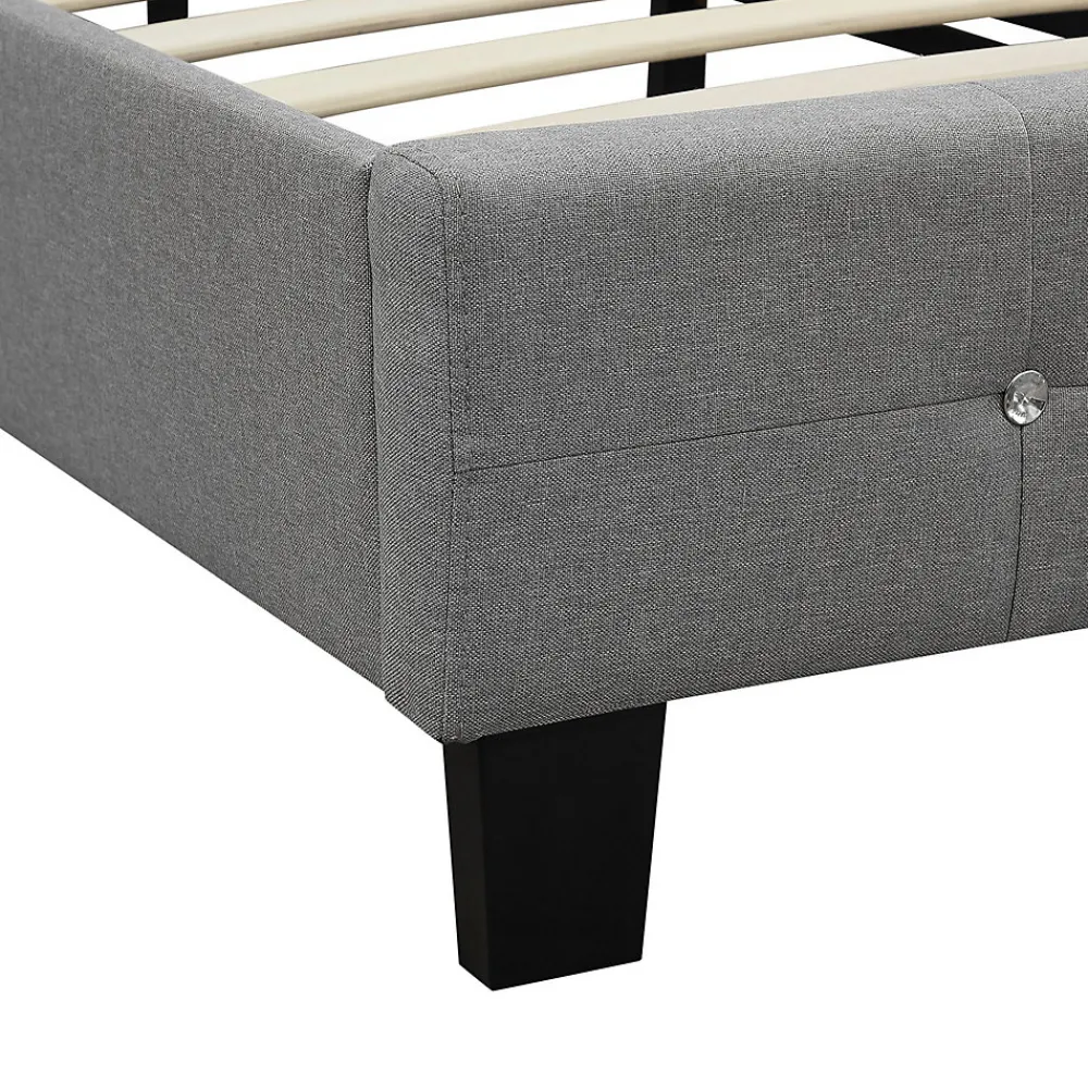Idimex Lit simple TICO, 90 x 190 cm, capitonné avec sommier, revêtement en tissu gris* Lit Simple
