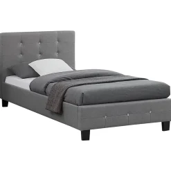 Idimex Lit simple TICO, 90 x 190 cm, capitonné avec sommier, revêtement en tissu gris* Lit Simple