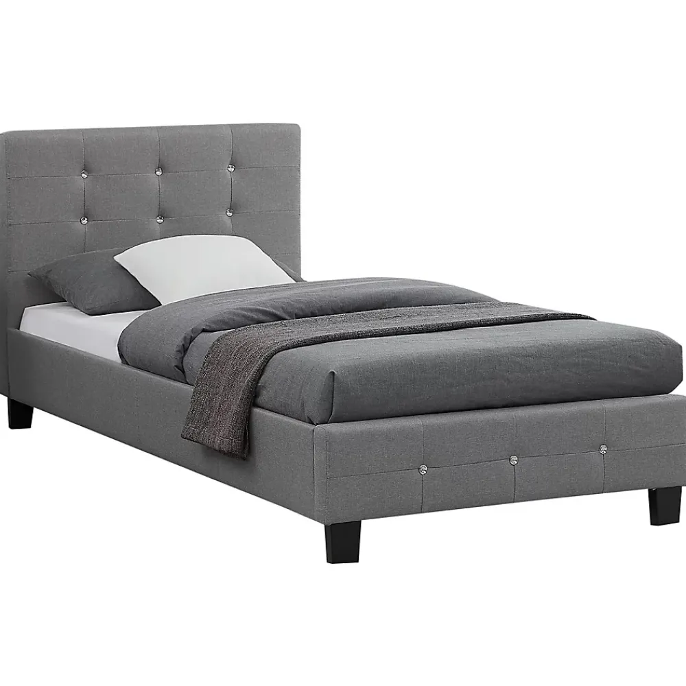 Idimex Lit simple TICO, 90 x 190 cm, capitonné avec sommier, revêtement en tissu gris* Lit Simple