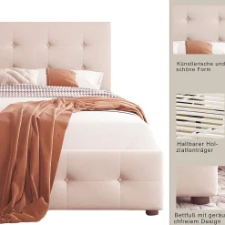 Lit Simple 90x200 cm - avec 2 Tiroirs, Sans Matelas, Lit Confortable en Velours Doux pour enfant ou Adulte, Rose><noscript><img width=