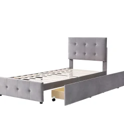 Okwish Lit Simple 90x200 cm - avec 2 Tiroirs Pratique, Sans Matelas, Lit Confortable en Velours Gris* Lit Simple