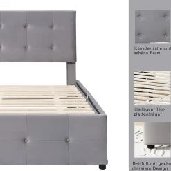 Okwish Lit Simple 90x200 cm - avec 2 Tiroirs Pratique, Sans Matelas, Lit Confortable en Velours Gris* Lit Simple