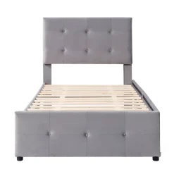 Okwish Lit Simple 90x200 cm - avec 2 Tiroirs Pratique, Sans Matelas, Lit Confortable en Velours Gris* Lit Simple