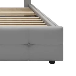 Okwish Lit Simple 90x200 cm - avec 2 Tiroirs et Éclairage LED, Lit Confortable en Lin Gris, Rangement Sous Le Lit, Sans Matelas* Lit Simple
